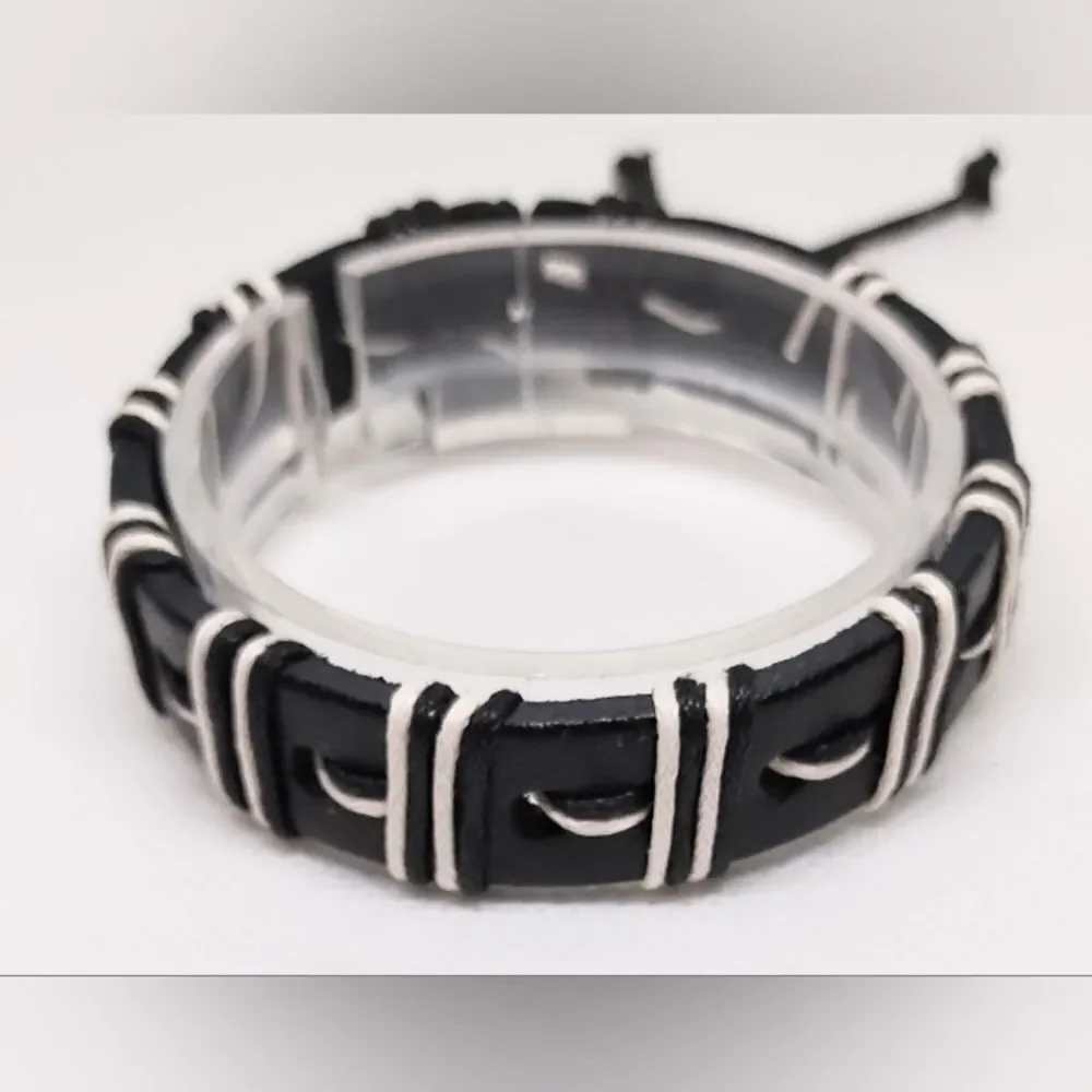 Men's bracelet leather braided‎ black new e89